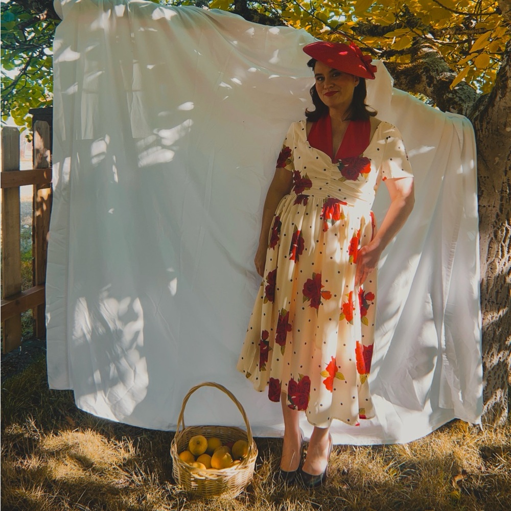 ✨ 1930s Inspired Polka Dot Rose Patchwork Dress ✨